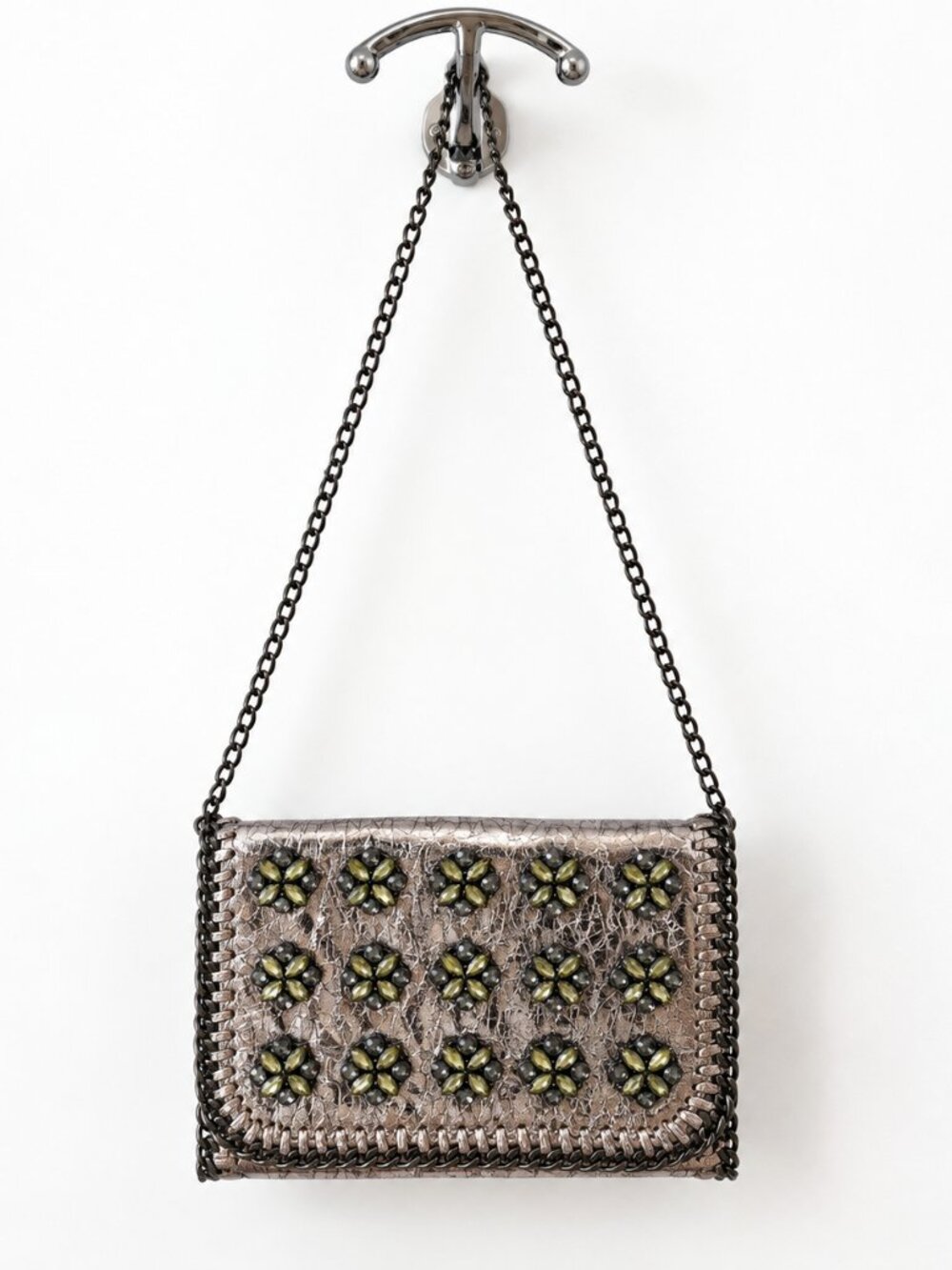INZI Blush Pink Metallic Crystal Embellished Crossbody Clutch Bag NWT